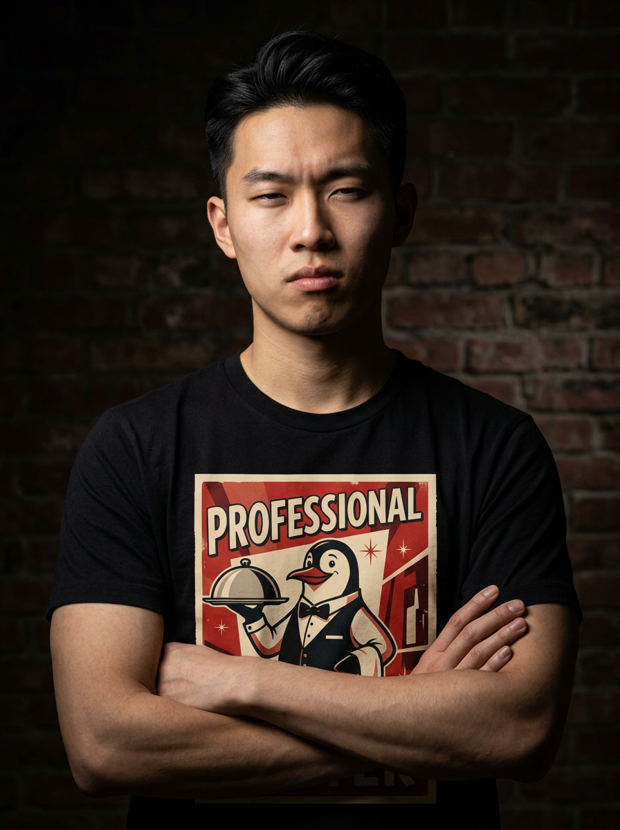 Professional Waiter | Penguin Pun T-Shirt — lifestyle photo