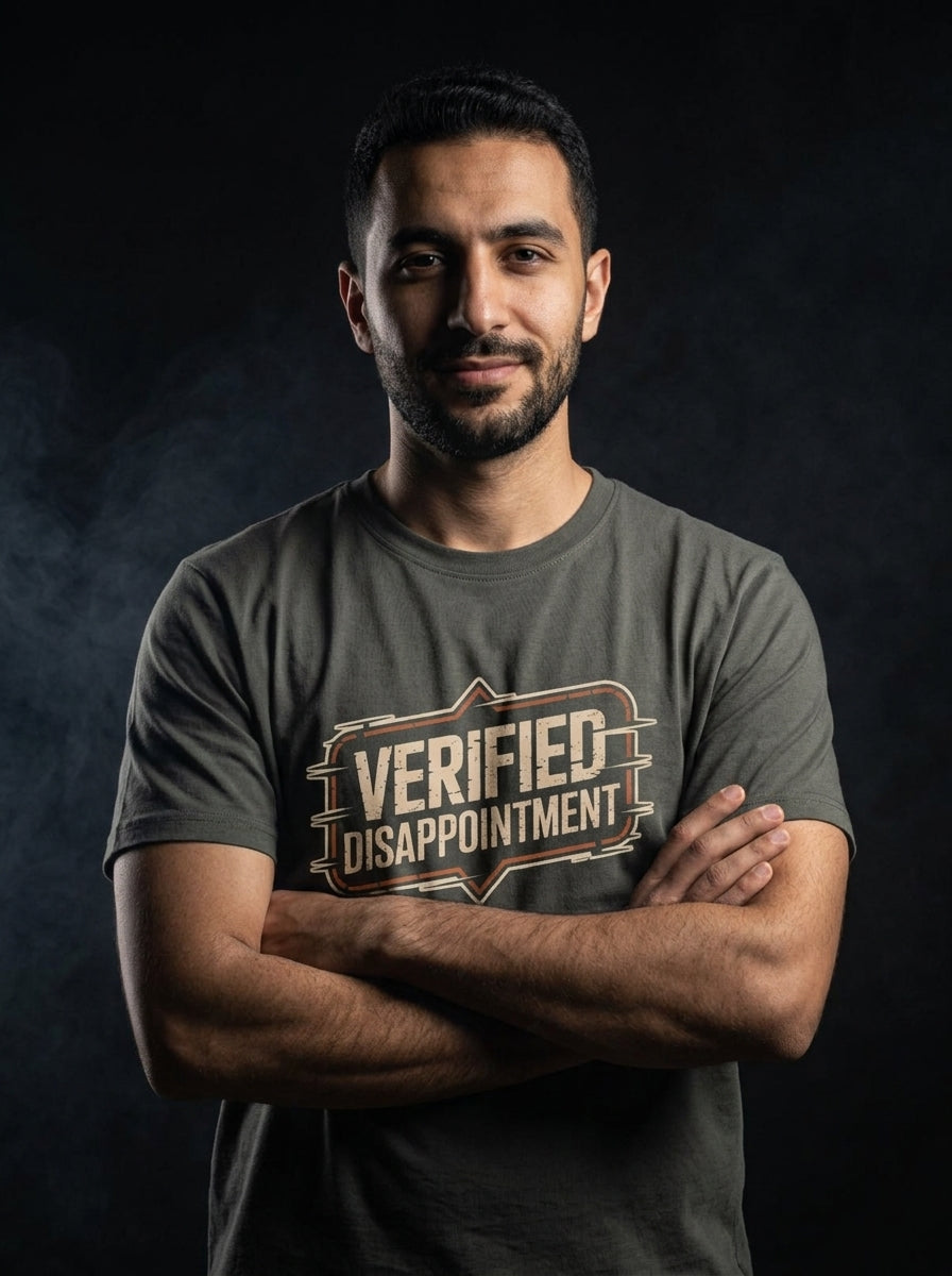 Verified Disappointment | Glitched Badge Tee — lifestyle photo