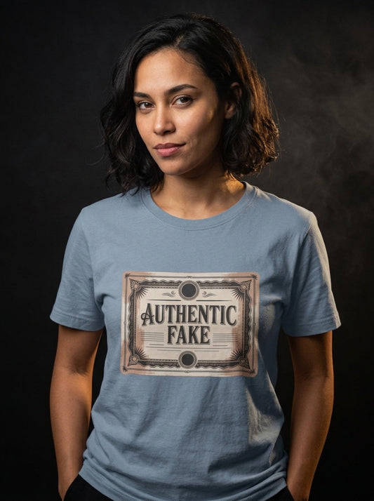 Certified Authentic Fake | Ironic Identity Tee — lifestyle photo