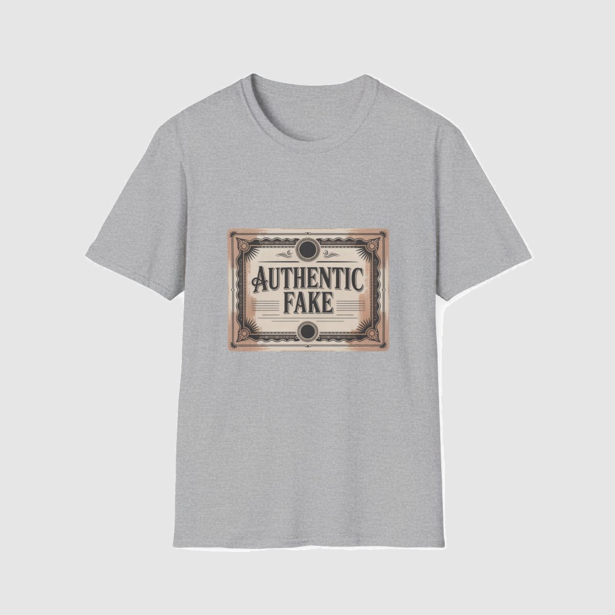 Certified Authentic Fake | Ironic Identity Tee — shirt mockup