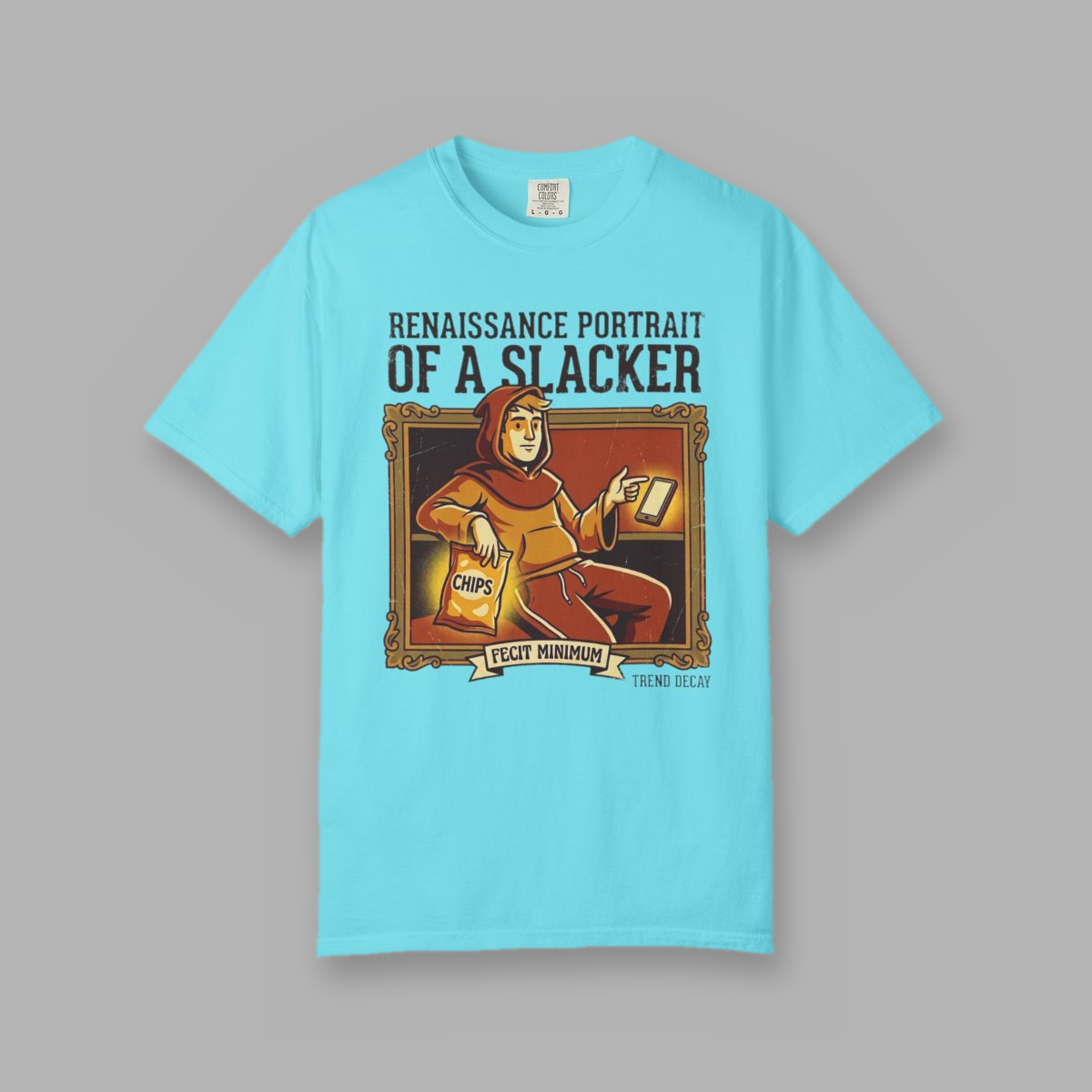 Renaissance Portrait of a Slacker — shirt mockup — Lagoon Blue
