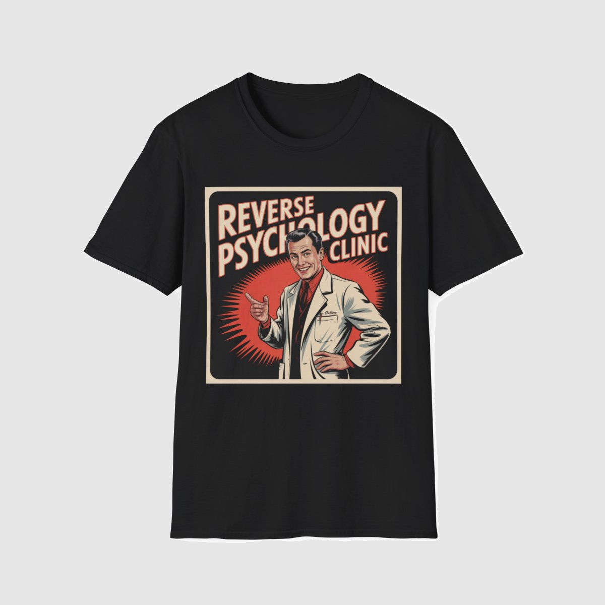 Reverse Psychology Clinic — shirt mockup