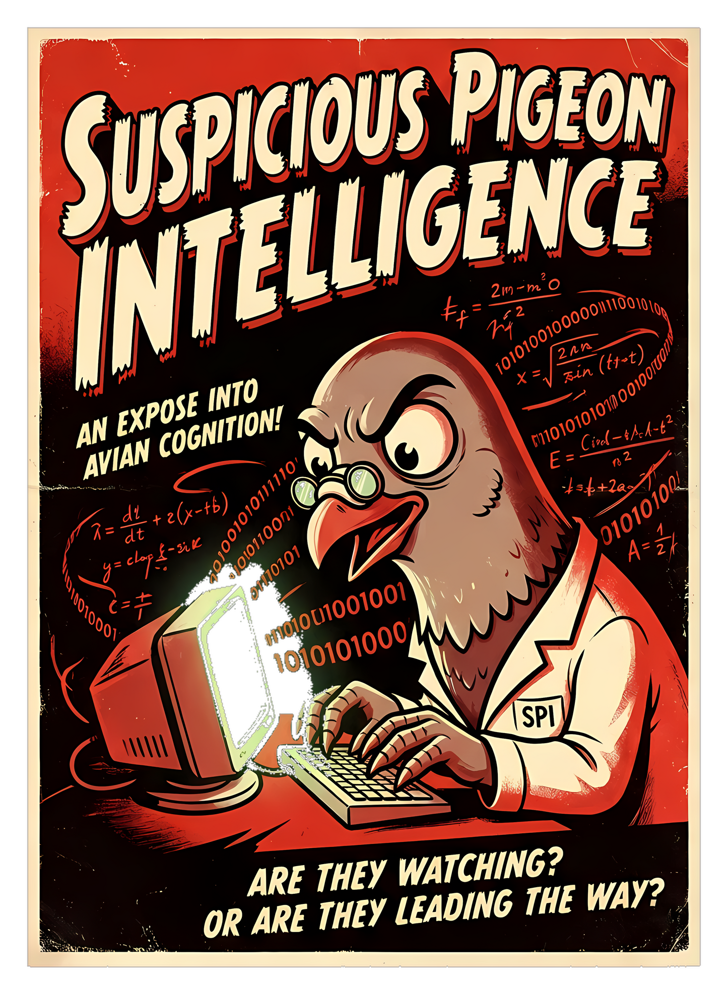 Suspicious Pigeon AI | Funny Animal Tech Shirt — design