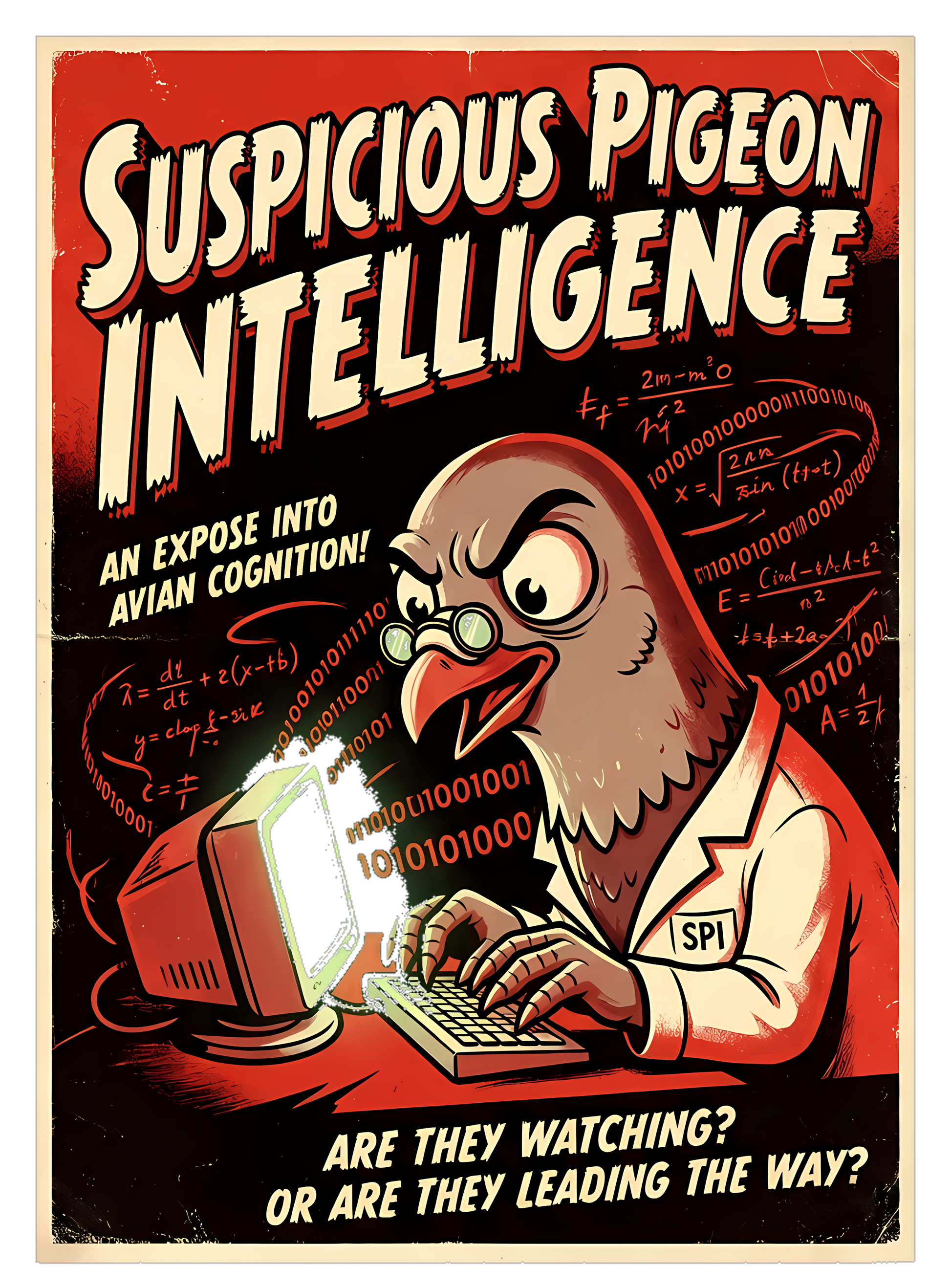 Suspicious Pigeon AI | Funny Animal Tech Shirt — design