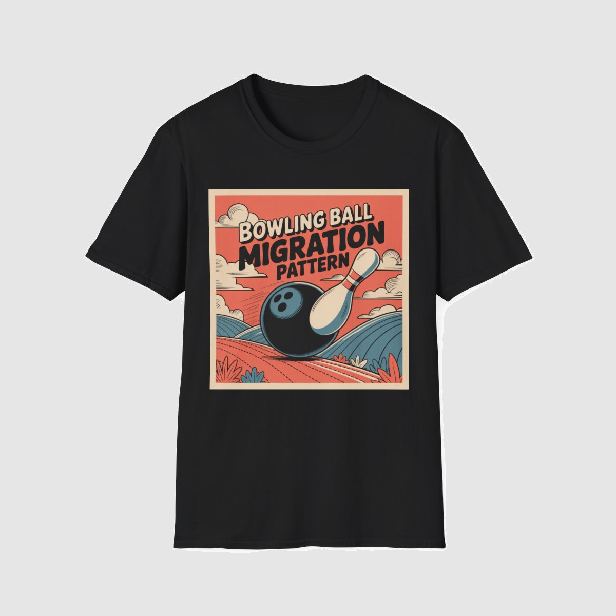 Annual Bowling Ball Migration | Apartment Wildlife Tee — shirt mockup